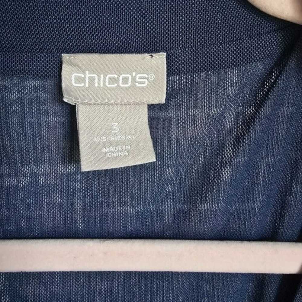 Chico's Navy Tweed Print Mesh Cardigan Button Front Topper SZ XL Preppy Academia - Picture 8 of 10